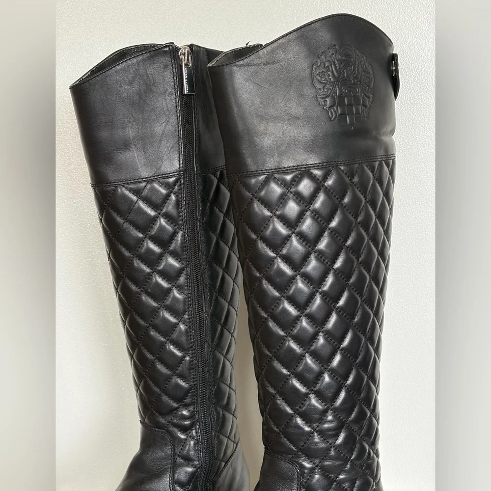 Vince Camuto Black Quilted Leather Riding Boots - Size 6M